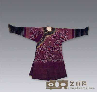 清 紫底繡龙鶴纹袍 